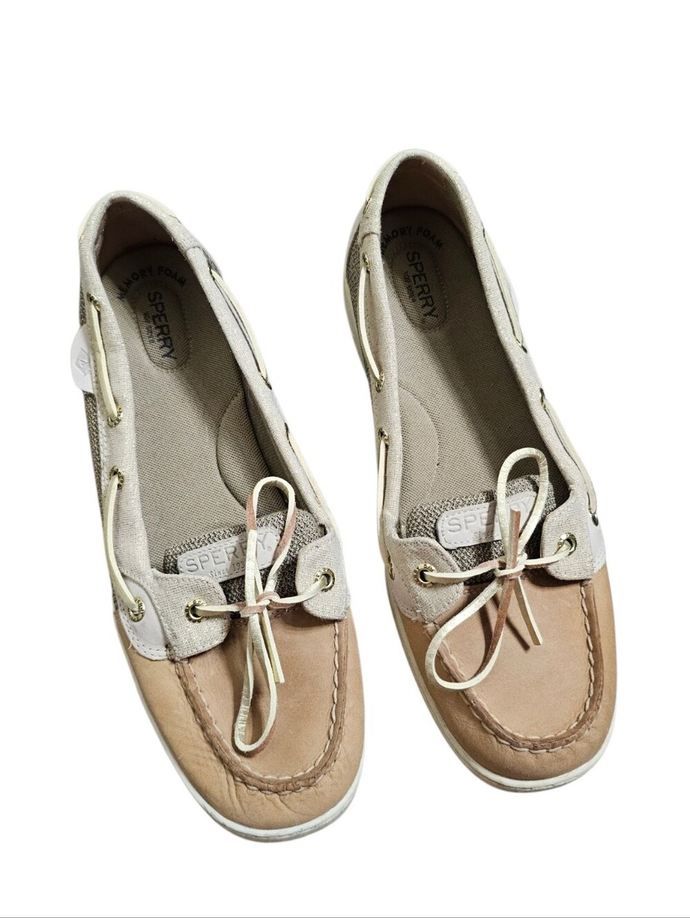 Sperry Women's Neutral Two-Tone Canvas & Leather Boat Loafers Size 11 - Picture 3 of 7